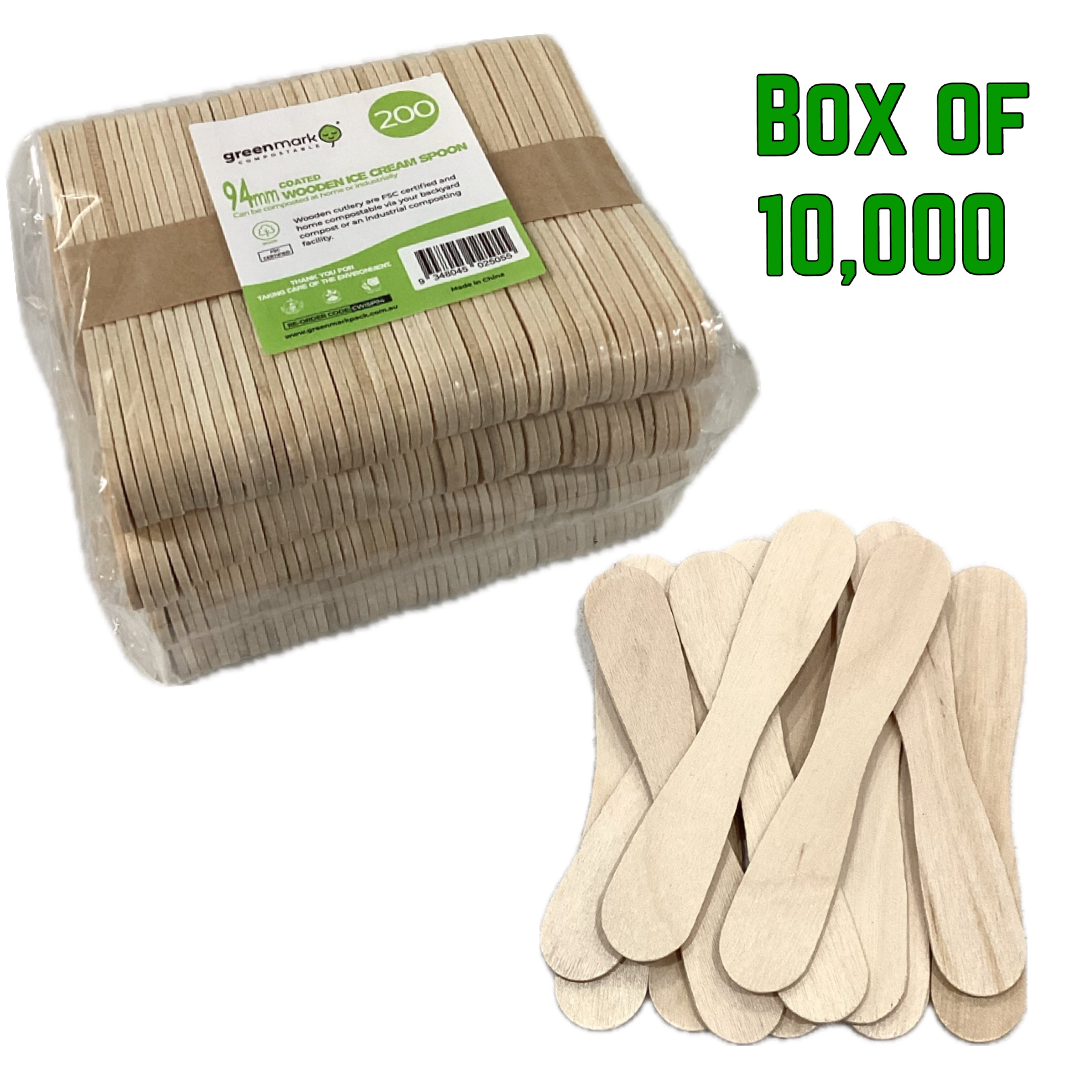 Premium coated wooden ice cream spoons - full box 10,000 pcs .